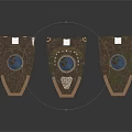Three Scenic Platform Components With Circular Blue Areas And Textured Borders