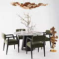 Modern Round Dining Table Set With Green Upholstered Chairs And Marble Top 3d model