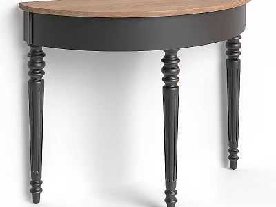 Elegant Half Round Dining Table With Wooden Top And Black Carved Legs 3d model