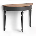 Elegant Half Round Dining Table With Wooden Top And Black Carved Legs
