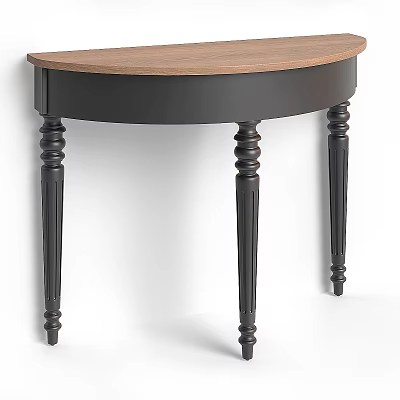Elegant Half Round Dining Table With Wooden Top And Black Carved Legs 3d model