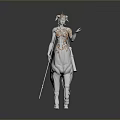 3D Model of Decorative Outfit Rider on White Horse Holding Two Spears as Armored Character 3d model