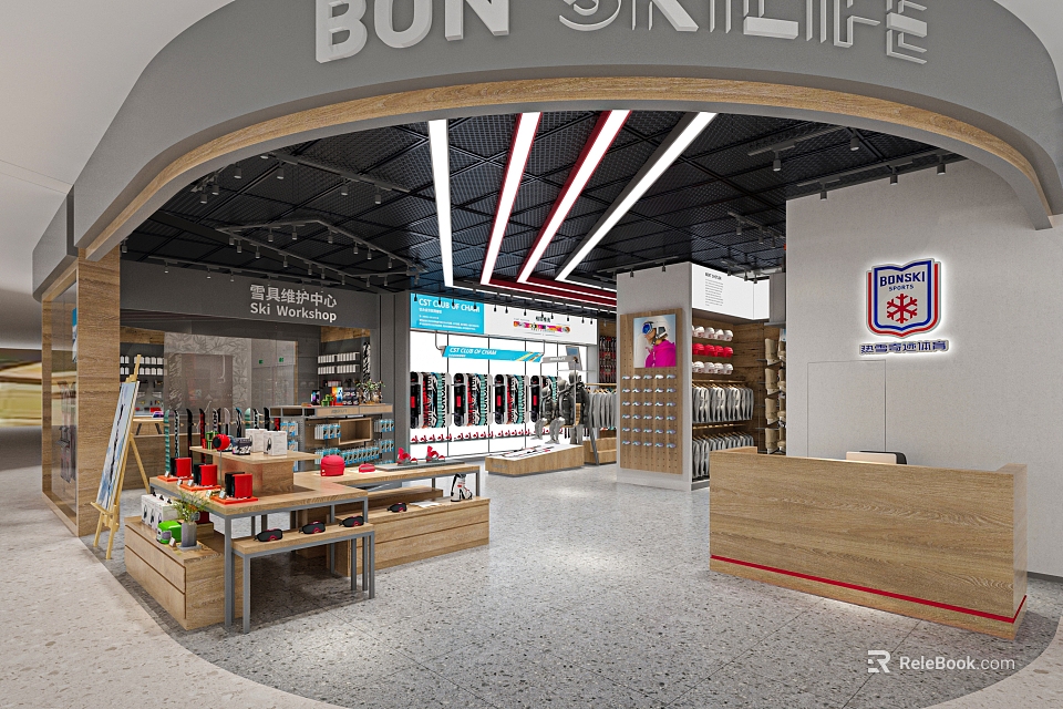 Modern Supermarket Department Store Interior With Well Arranged Shelves Various Products And Checkout Area 3d model 