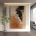 Abstract Wall Art in Beige Black Brown Tones With Green Plant in Modern Room