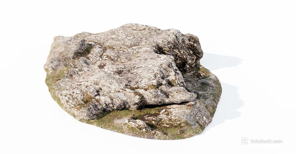 Natural Stone And Wood Materials With Textured Surfaces And Mossy Accents For Decor 3d model 