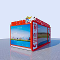 Red Exterior Container Building Volunteer Service Station With Glass Windows And Interior Seating