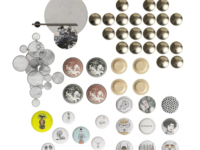Stylish Round Wall Decor Collection With Artistic Prints And Metal Accents 3d model