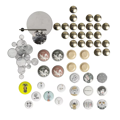 Stylish Round Wall Decor Collection With Artistic Prints And Metal Accents 3d model