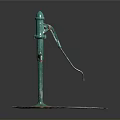 Green Manual Water Pump Installed On Square Concrete Base Slab Structure
