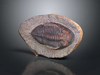 Detailed Trilobite Fossil with Oval Shape and Textured Surface on Dark Background 3d model