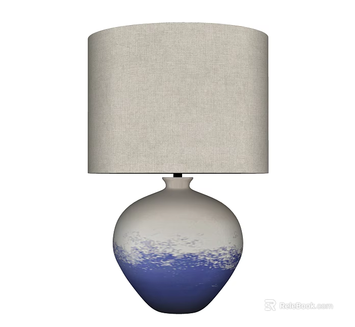 Modern Table Lamp With Gray Fabric Shade And Blue White Gradient Ceramic Base 3d model