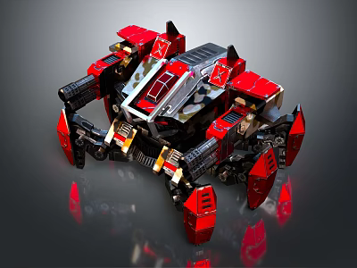 Red And Black Mechanical Spider Toy Model With Mechanical Legs And Structure 3d model