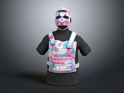 Patterned Tactical Vest And Mask With Pink Blue Design For Clothing Outfit 3d model