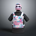 Patterned Tactical Vest And Mask With Pink Blue Design For Clothing Outfit