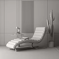 White Lounge Chair With Metal Frame Near Side Table And Cactus By Wooden Gray Walls