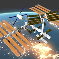 International Space Station with Large Solar Panels Orbiting Earth in Outer Space