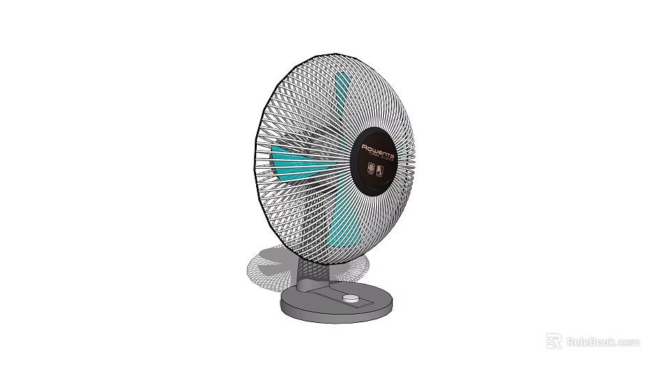 Rowenta Desktop Air Cooler Fan With Mesh Cover Blue Blades And Grey Base 3d model 