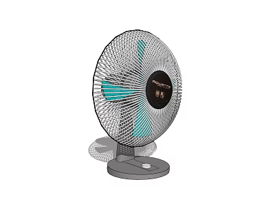Rowenta Desktop Air Cooler Fan With Mesh Cover Blue Blades And Grey Base 3d model