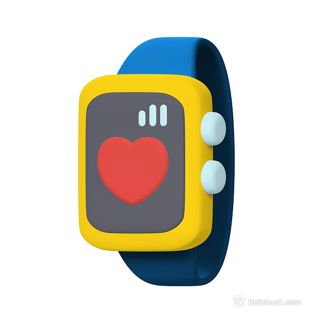 Smart Watch With Blue Strap Yellow Frame And Red Heart Health Metrics 3d model 