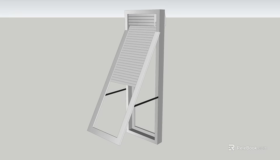 Tilted Window Blinds With White Frame And Adjustable Slats For Modern Interiors 3d model 