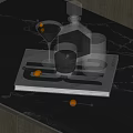 Stylish Wine Decanter And Cocktail Glasses On Tray With Marble Tabletop And Fruit Garnish