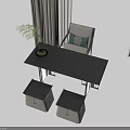 Modern Tea Table Set With Chairs Grey Stools And Green Potted Plant Decor 3d model