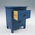 Blue Wooden Bedside Table With Two Drawers Open Top Drawer And Metal Knobs 3d model