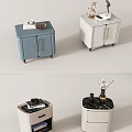 Modern Bedside Tables in Blue White with Marble Top and Decorative Items