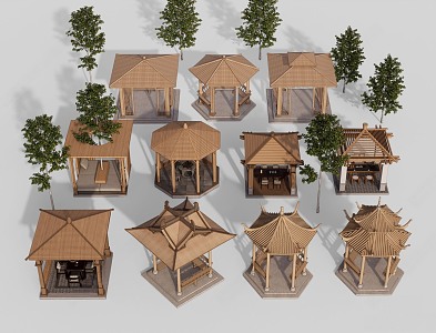 Chinese-style pavilion, wooden pavilion, porch and porch 3d model