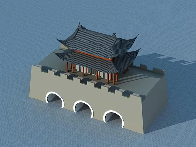 Ancient Architecture Featuring Traditional City Gate Tower With Curved Eaves Black Tiles And Arched Gateways 3d model