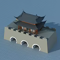 Ancient Architecture Featuring Traditional City Gate Tower With Curved Eaves Black Tiles And Arched Gateways
