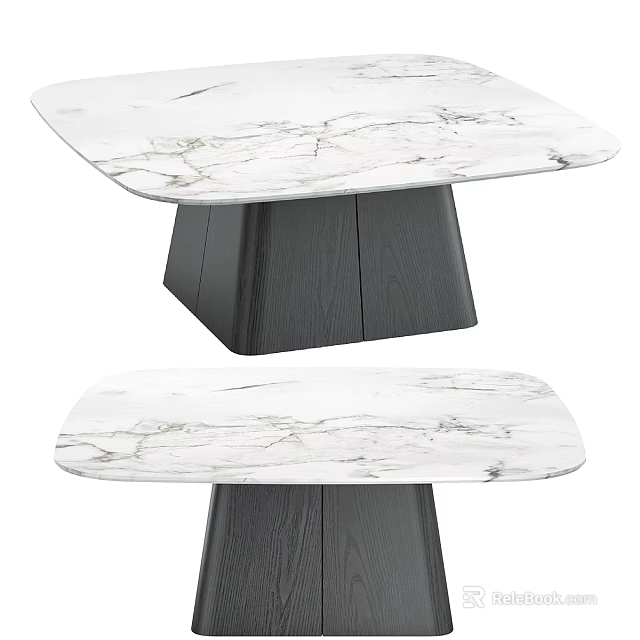 Modern Coffee Table With White Marble Top And Dark Wooden Base Design 3d model