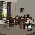Dining Space Featuring Wooden Table Various Chairs Abstract Painting And Window Blinds