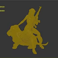 Woman Wearing Bikini And Headscarf Riding Camel Statue With Decorative Head Covering Holding Rifle