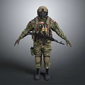 Realistic Game Movie Character In Camouflage Uniform With Gas Mask Rifle And Tactical Gear