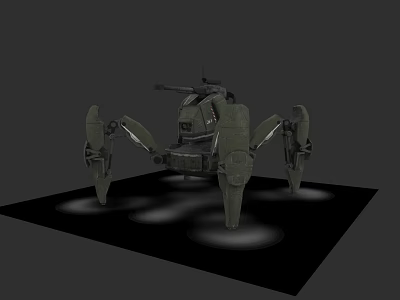 Sci Fi Mechanical Spider Robot With Four Legged Armored Structure And Military Green Design 3d model
