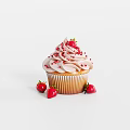 Sweet Homemade Delicious Cupcake With Pink Frosting Fresh Strawberries And Red Sprinkles
