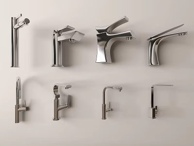 Assorted Modern Chrome Faucets With Different Design Styles For Kitchen And Bathroom 3d model