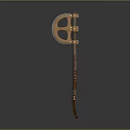 Ancient Metal And Wooden Weapon With Curved Head And Decorative Long Shaft