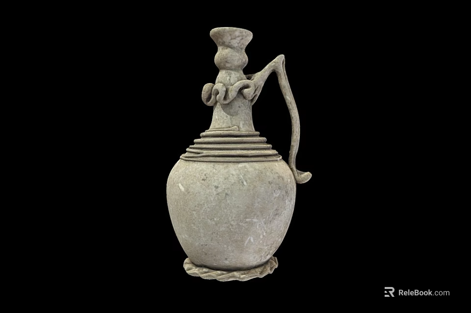 Unique Ceramic Vessel With Ornate Handle And Textured Base Design 3d model 