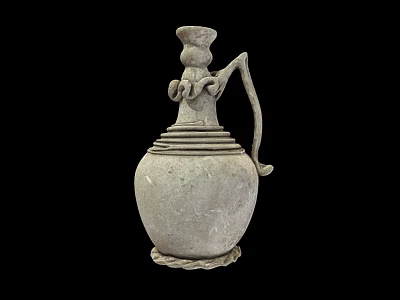 Unique Ceramic Vessel With Ornate Handle And Textured Base Design 3d model