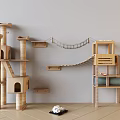 Wooden Cat Tree Furniture With Multiple Platforms Hanging Bridge And Scratching Posts