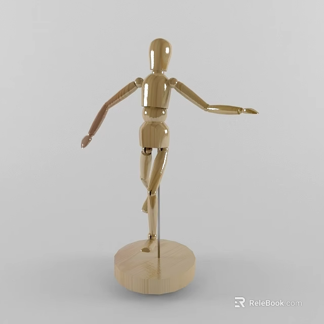 Wooden Mannequin Figurine Decorative Set With Base For Home 3d model 
