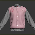 Pink and Gray Varsity Jacket with Ribbed Collar Cuffs Hem Button Front and Embroidered Logo 3d model