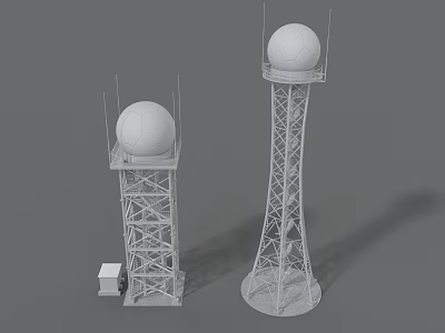 Industrial Equipment Featuring Two Tower Structures With Spherical Tops And Metal Frames 3d model