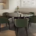 Modern Round Dining Table Set With Green Chairs Vase And White Cabinets Interior 3d model