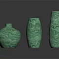 Decorative Green Vases With Various Shapes And Textured Patterns For Home Decor