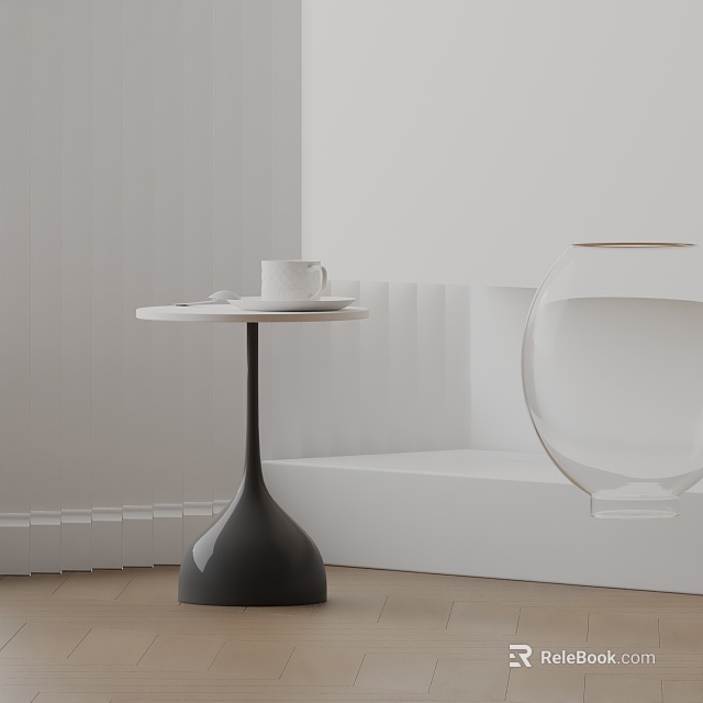 Modern Minimalist Side Table With White Tabletop Black Base And Transparent Vase On Wooden Floor 3d model 