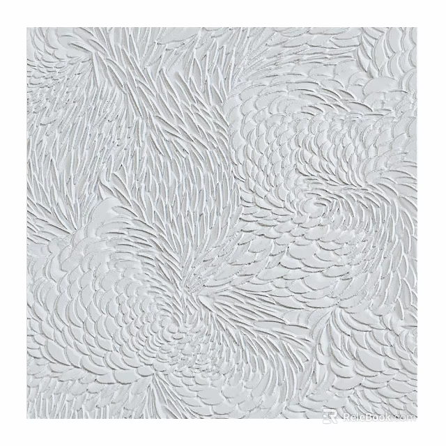 White Textured Decorative Surface With Intricate Feather Like Embossed Patterns 3d model 