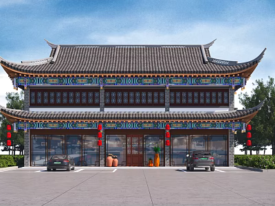 Traditional Ancient Chinese Architecture With Overhanging Eaves Tiled Roof And Intricate Carvings 3d model